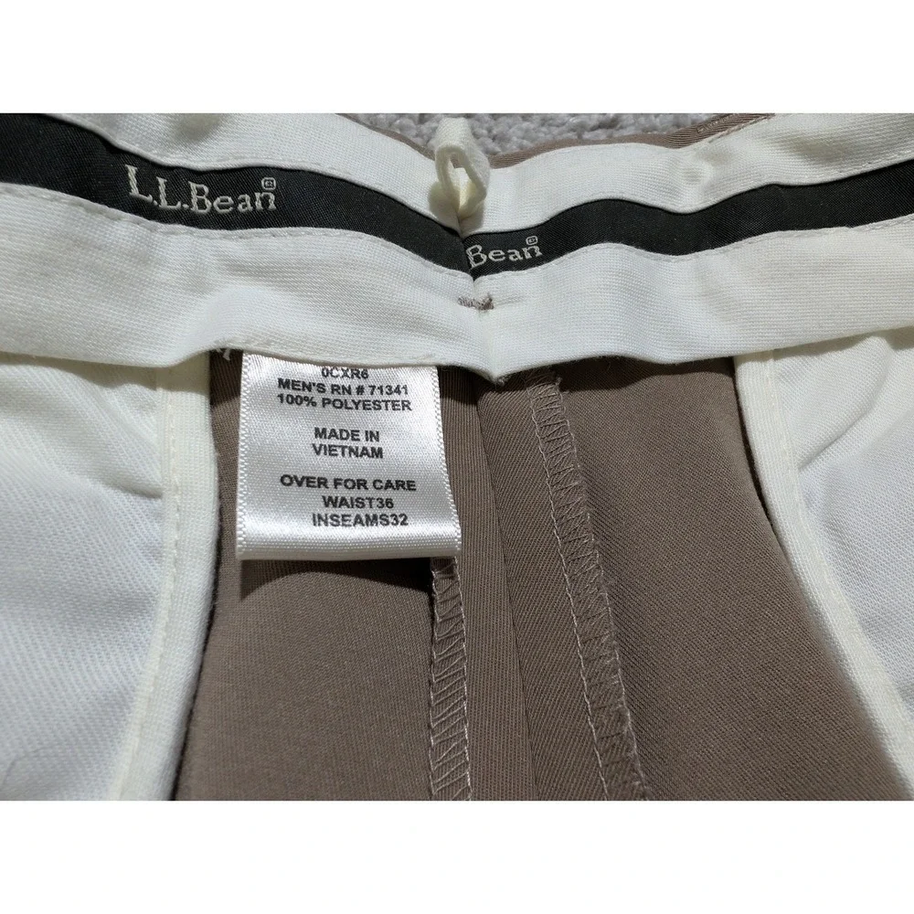 LL Bean Dress Pants Mens 36x32 Tan Brown‎ Straight Leg Flat Front Polyester Work